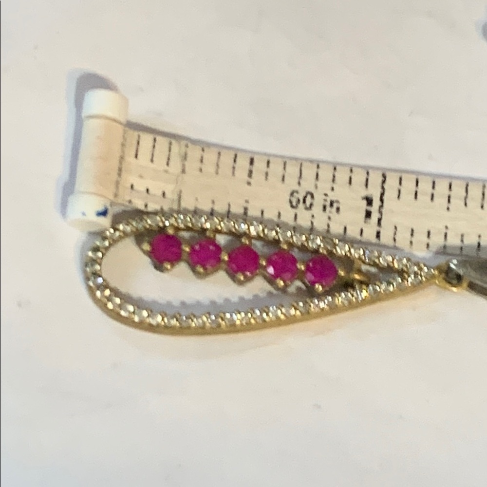 Elegant Gold Vermeil and Ruby Teardrop Diamanté Pendant mixed metal silver bail - Picture 9 of 12
